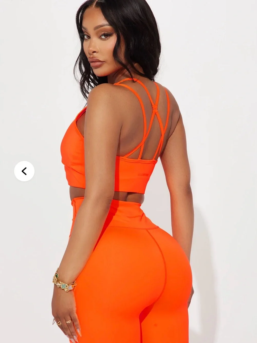 NWT Fashion Nova Orange Neon high-Waist Leggings & Strappy Sports Bra Set SIZE S